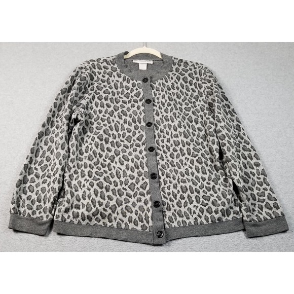 Cathy Daniels Sweaters - Cathy Daniels Cardigan Womens Medium M Gray Animal Print Metallic Knit Button Up